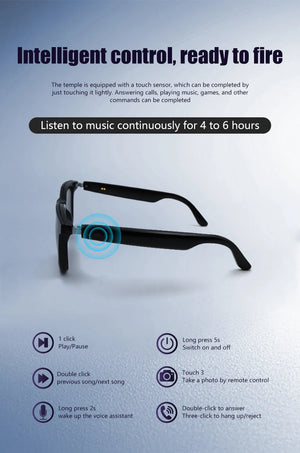 Lunettes intelligentes magnétiques : Lunettes de soleil polarisées filtrant la lumière bleue Lentilles 2 en 1 Audio Micro et haut-parleurs intégrés Assistant tactile et vocal