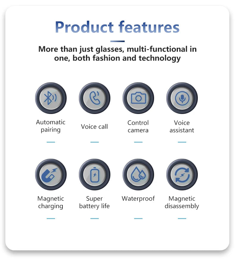 Lunettes intelligentes magnétiques : Lunettes de soleil polarisées filtrant la lumière bleue Lentilles 2 en 1 Audio Micro et haut-parleurs intégrés Assistant tactile et vocal