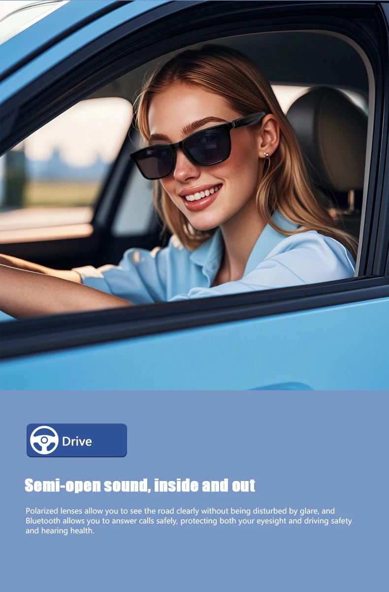 Lunettes intelligentes magnétiques : Lunettes de soleil polarisées filtrant la lumière bleue Lentilles 2 en 1 Audio Micro et haut-parleurs intégrés Assistant tactile et vocal