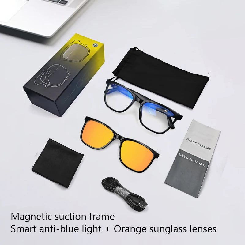 Lunettes intelligentes magnétiques : Lunettes de soleil polarisées filtrant la lumière bleue Lentilles 2 en 1 Audio Micro et haut-parleurs intégrés Assistant tactile et vocal