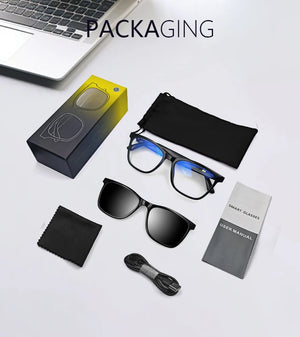 Lunettes intelligentes magnétiques : Lunettes de soleil polarisées filtrant la lumière bleue Lentilles 2 en 1 Audio Micro et haut-parleurs intégrés Assistant tactile et vocal