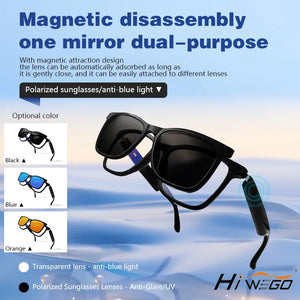 Lunettes intelligentes magnétiques : Lunettes de soleil polarisées filtrant la lumière bleue Lentilles 2 en 1 Audio Micro et haut-parleurs intégrés Assistant tactile et vocal